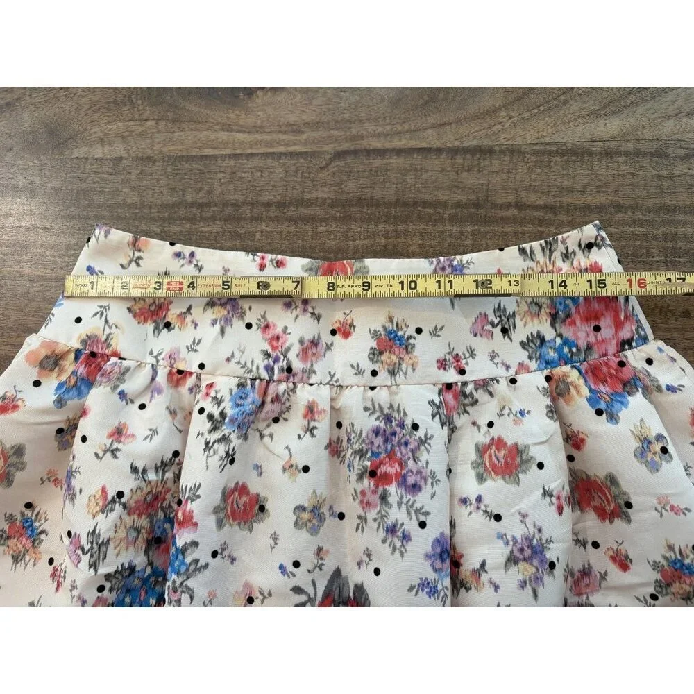Red Valentino Skirt Womens IT 44 Ivory Floral Flocked Polka Dot Pleated Mini